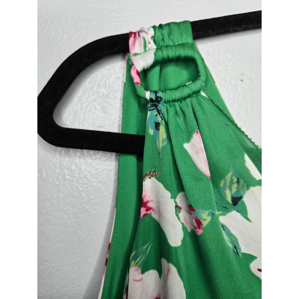 White House Black Market Green Floral Midi Dress Size Petite 6 Tropical Belted - Picture 6 of 11